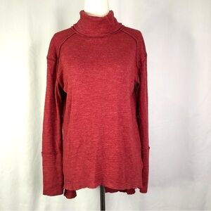 We the Free turtleneck split back cranberry heather red extra long cuffs S